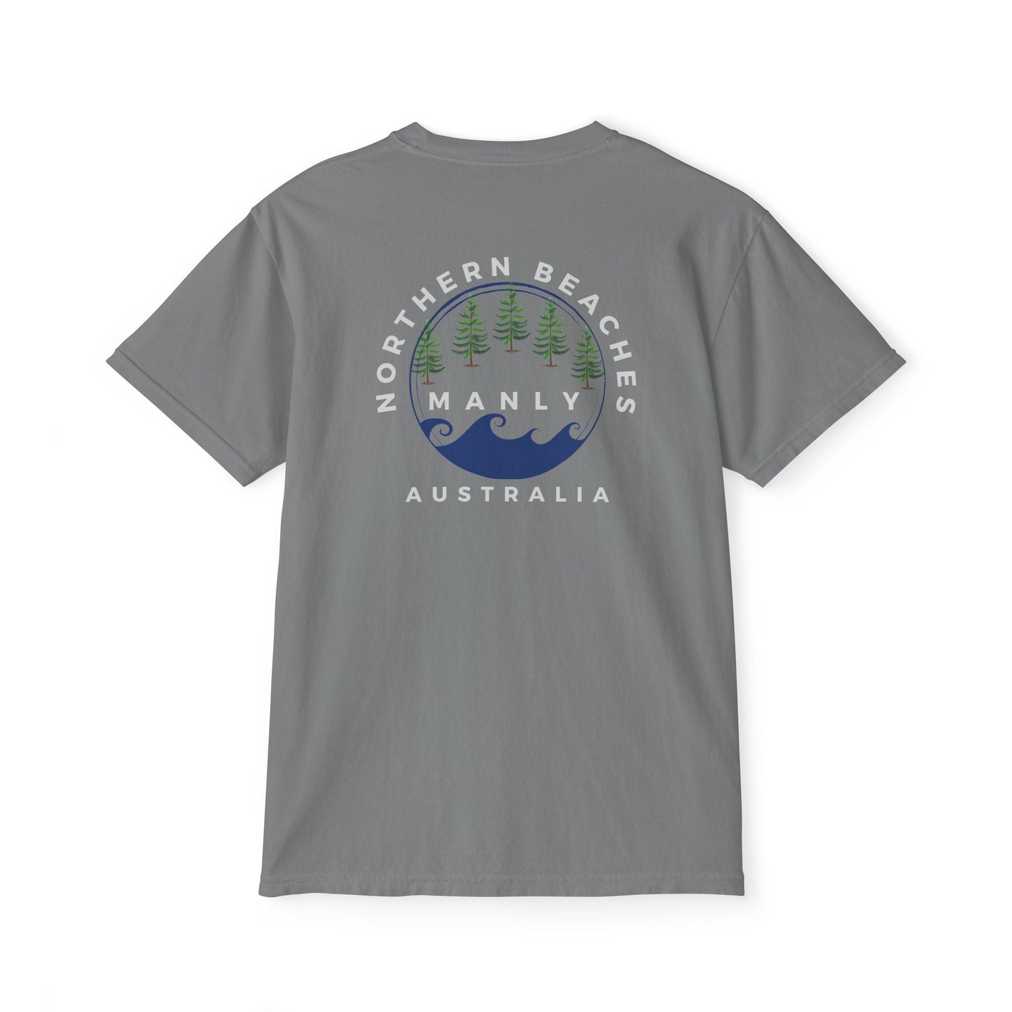 "The Westwood" Northern Beaches custom design front and back logo on Garment-Dyed Pocket T-Shirt for Nature Lovers