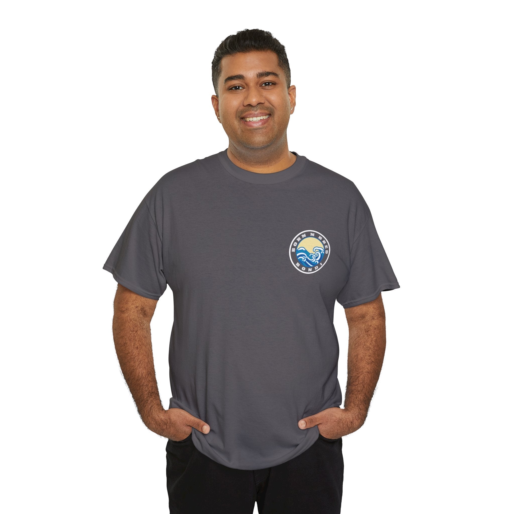 Heavy Cotton T-Shirt with free Canva custom designed logo front and back 