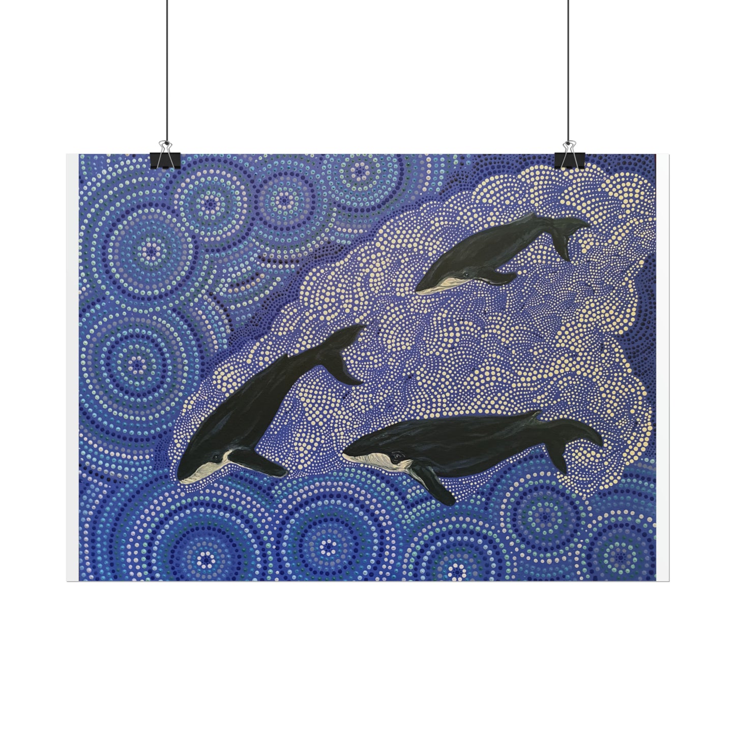 Three Whales at Long Reef Artist Kim's Dot Paintings Rolled Poster