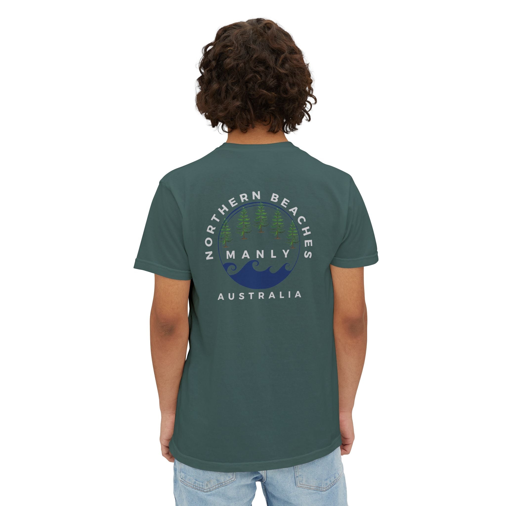 "The Westwood" Northern Beaches custom design front and back logo on Garment-Dyed Pocket T-Shirt for Nature Lovers Printify