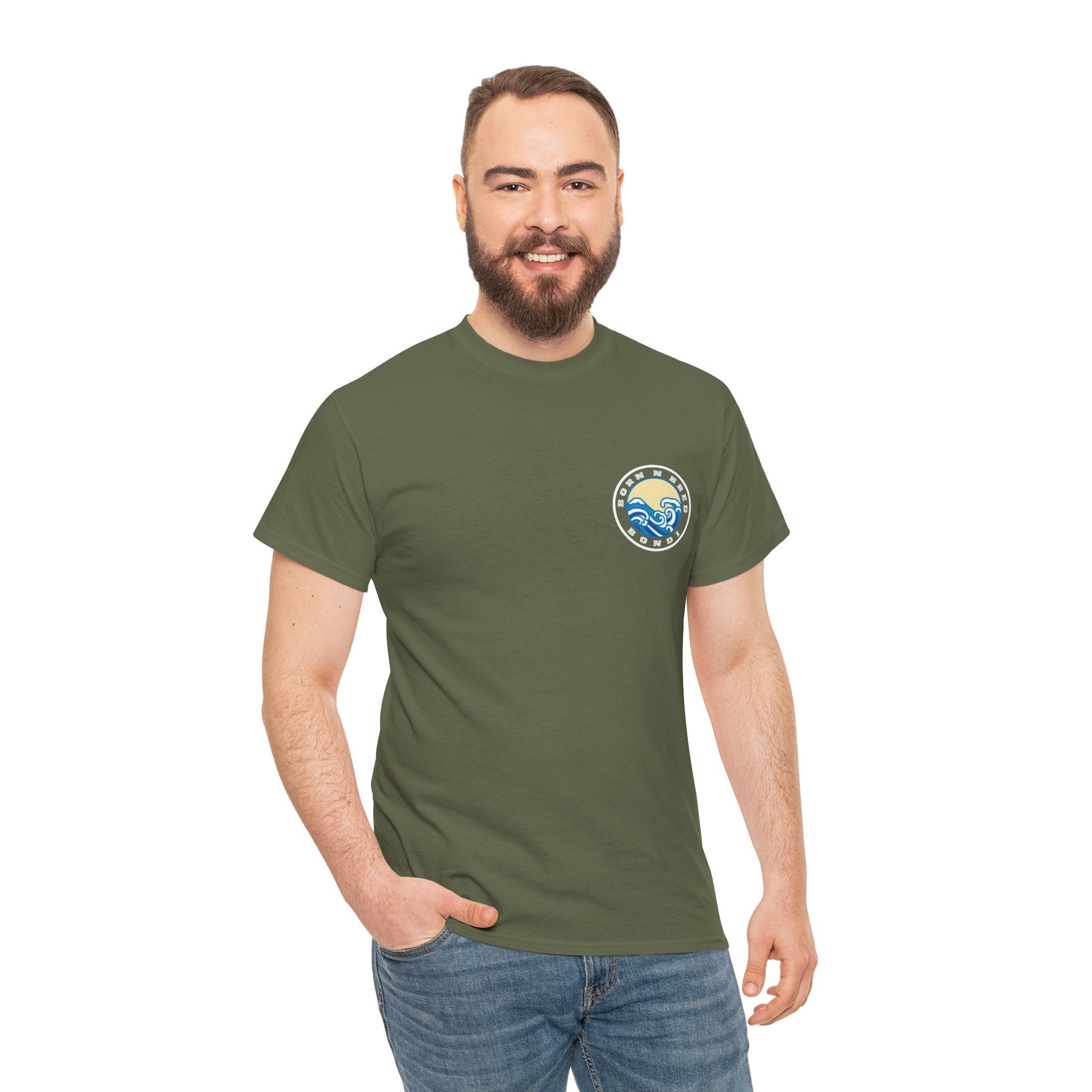 Heavy Cotton T-Shirt with free Canva custom designed logo front and back 