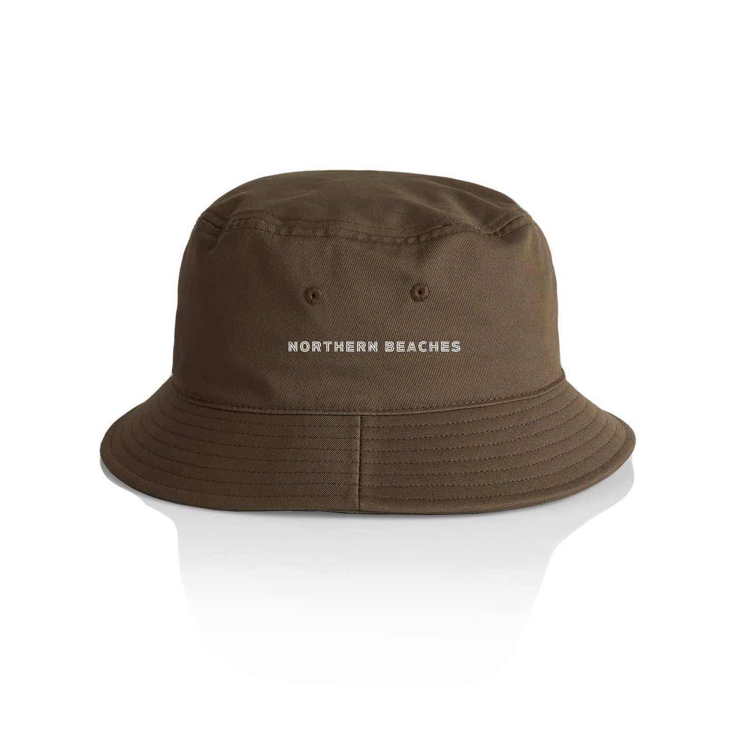 AS Colour Bucket Hat Northern Beaches custom logo white font 
