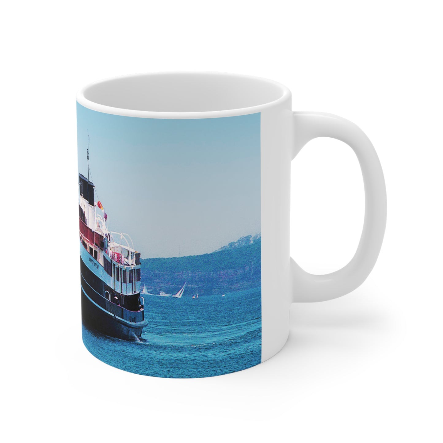 Coffee Mug - South Steyne Ferry Returning to Manly Wharf January 1991 Photo by Geoff Eastwood - Lost Manly Shop
