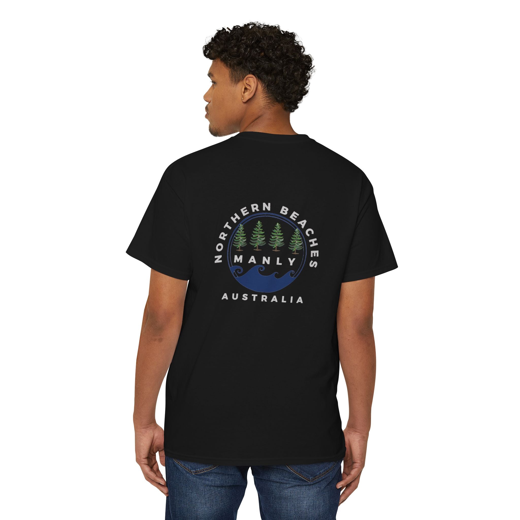 "The Westwood" Northern Beaches custom design different logo front and back Heavy Cotton Pocket Tee Printify