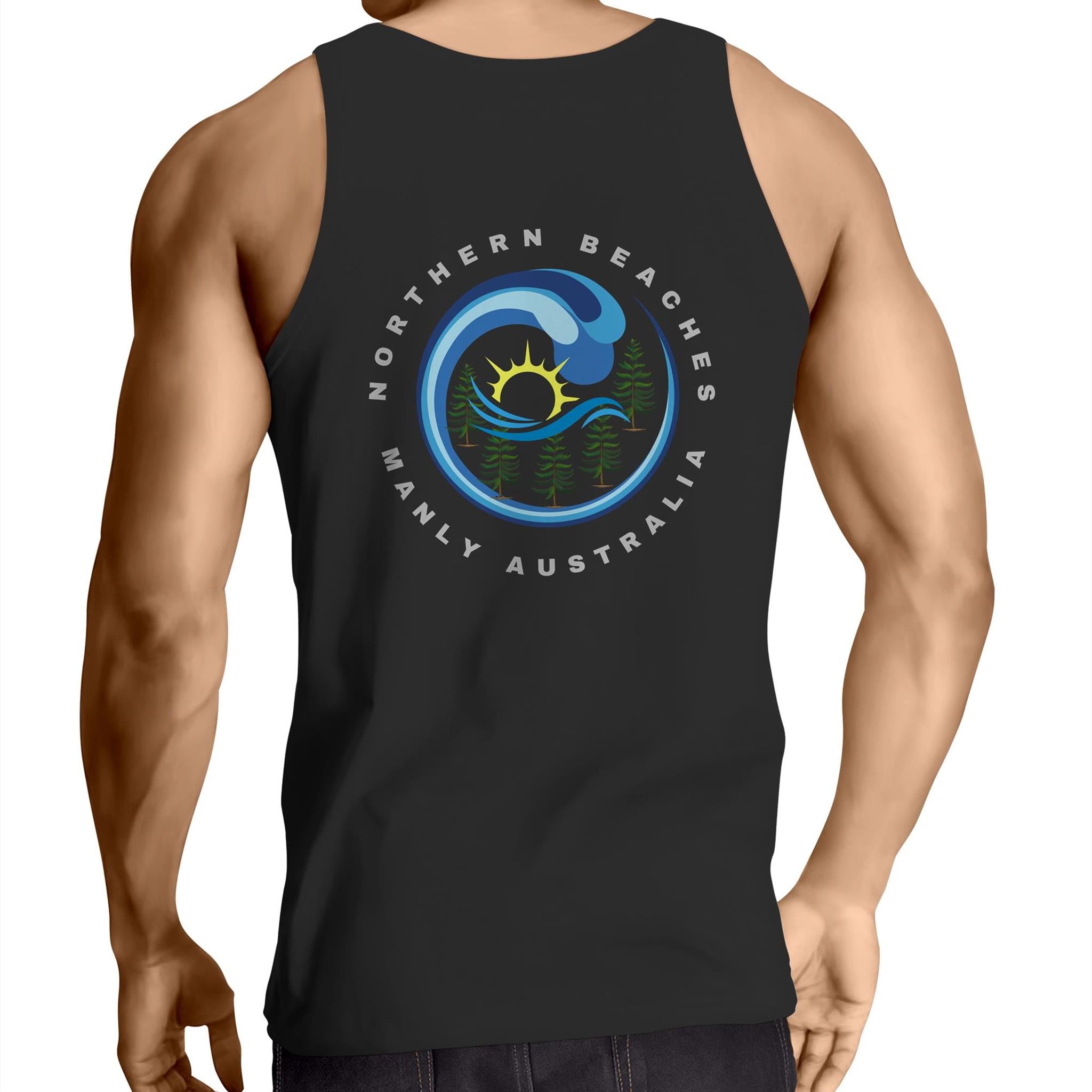 Northern Beaches Manly Australia front and back logo on AS Colour Adult Cotton Singlet