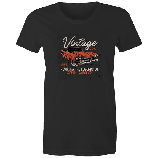 Women's Maple Tee Vintage Car Print 