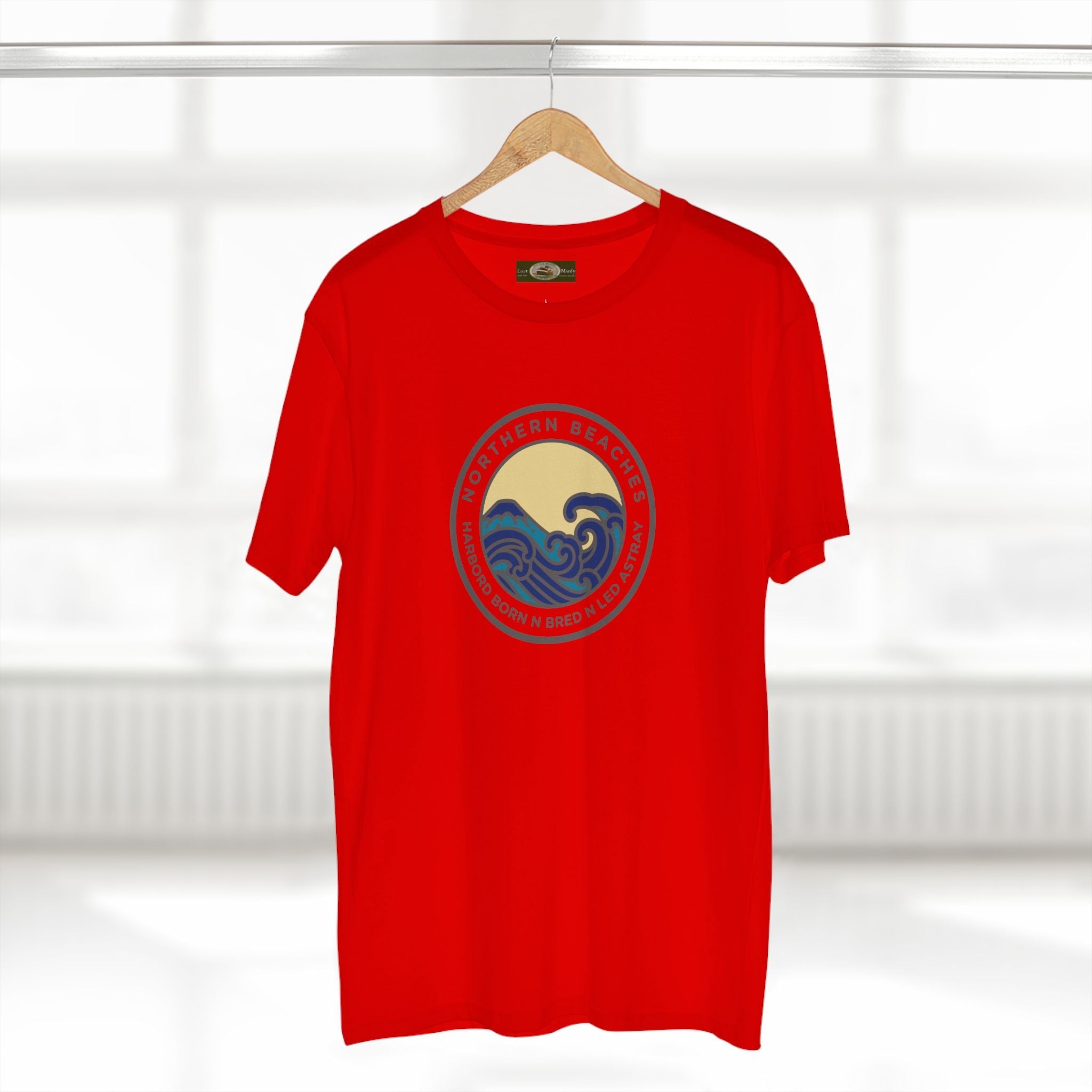T-Shirt Northern Beaches Harbord Born n Bred n Led Astray Custom Logo Front Printify