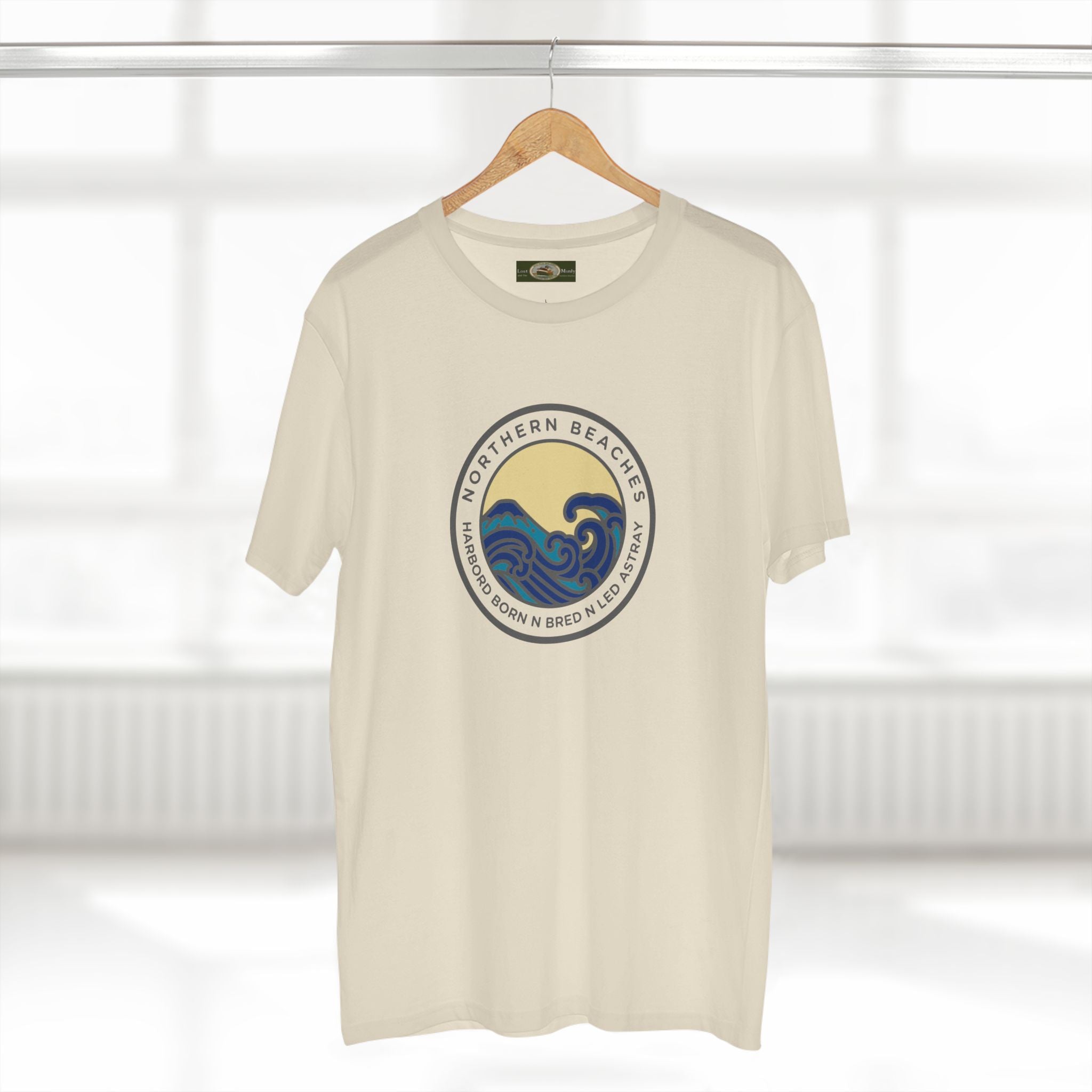 T-Shirt Northern Beaches Harbord Born n Bred n Led Astray Custom Logo Front Printify