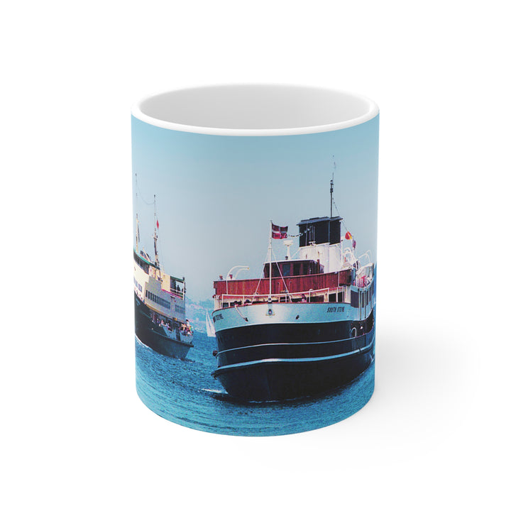 Coffee Mug - South Steyne Ferry Returning to Manly Wharf January 1991 Photo by Geoff Eastwood - Lost Manly Shop