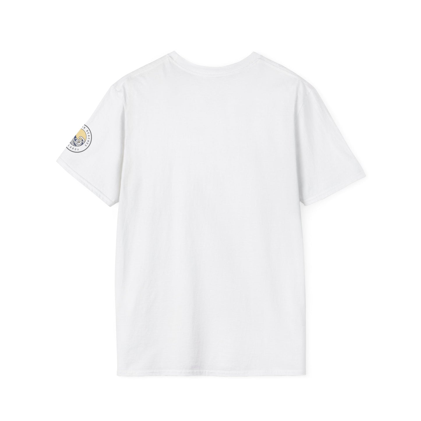 Collaroy custom logo front and sleeve. Lost Manly label. Unisex Soft style T-Shirt Printify