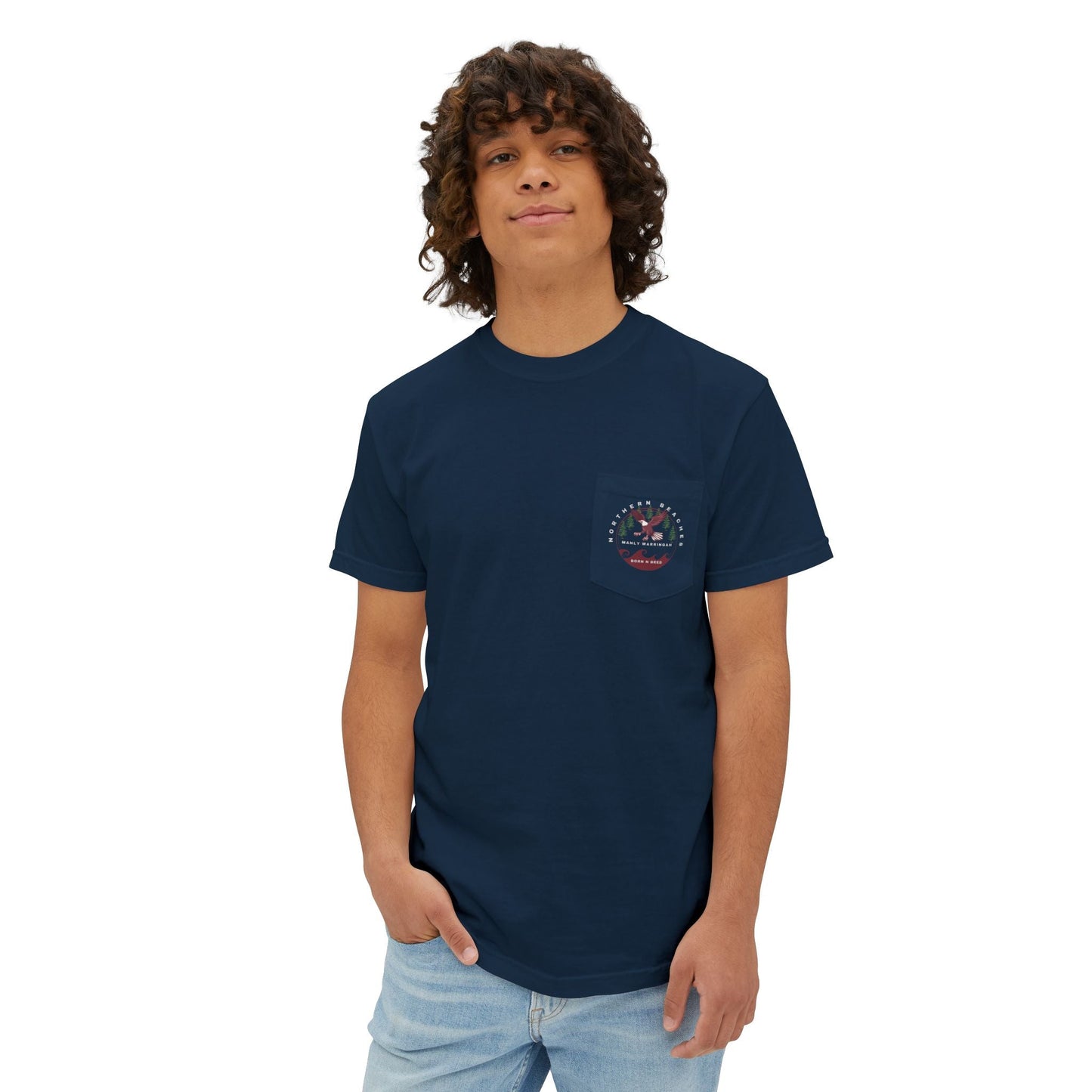 "The Westwood" Northern Beaches custom logo on front and back Pocket T-Shirt - Vintage Style for Beach Lovers
