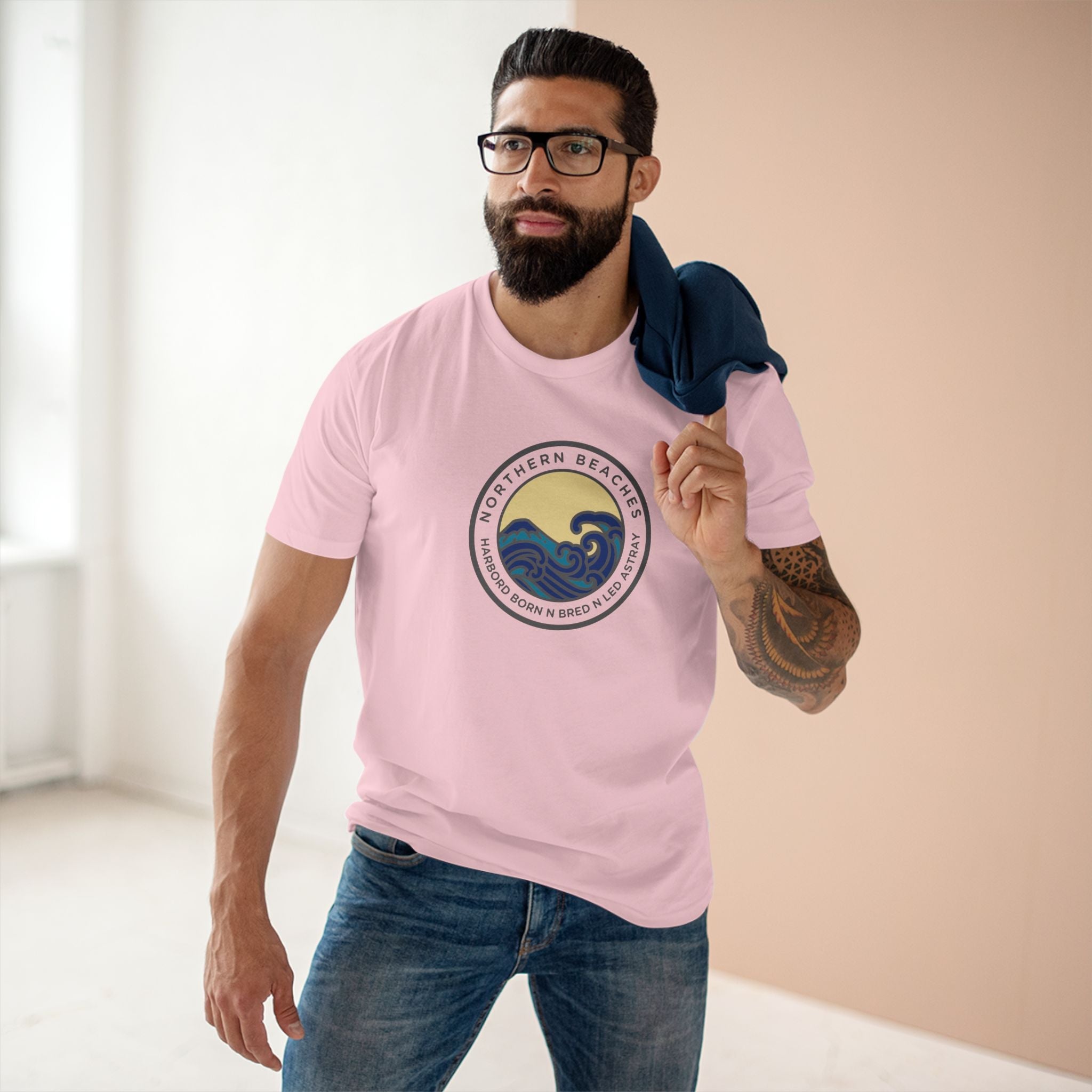 T-Shirt Northern Beaches Harbord Born n Bred n Led Astray Custom Logo Front Printify