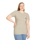 Collaroy custom logo front and sleeve. Lost Manly label. Unisex Soft style T-Shirt Printify