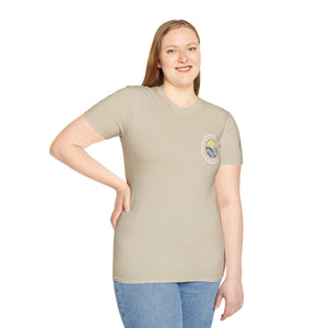 Collaroy custom logo front and sleeve. Lost Manly label. Unisex Soft style T-Shirt Printify