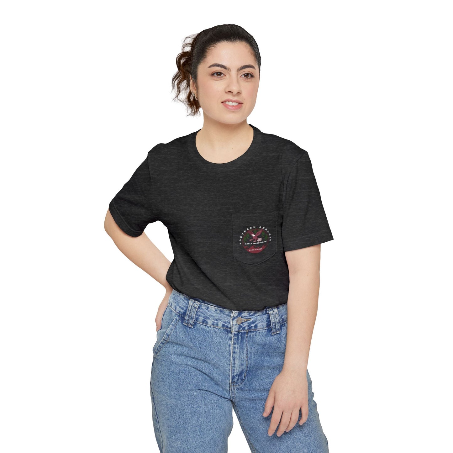 "The Westwood" Northern Beaches custom design different front and back logo, Pocket T-shirt - Casual, Nature-Inspired Wear