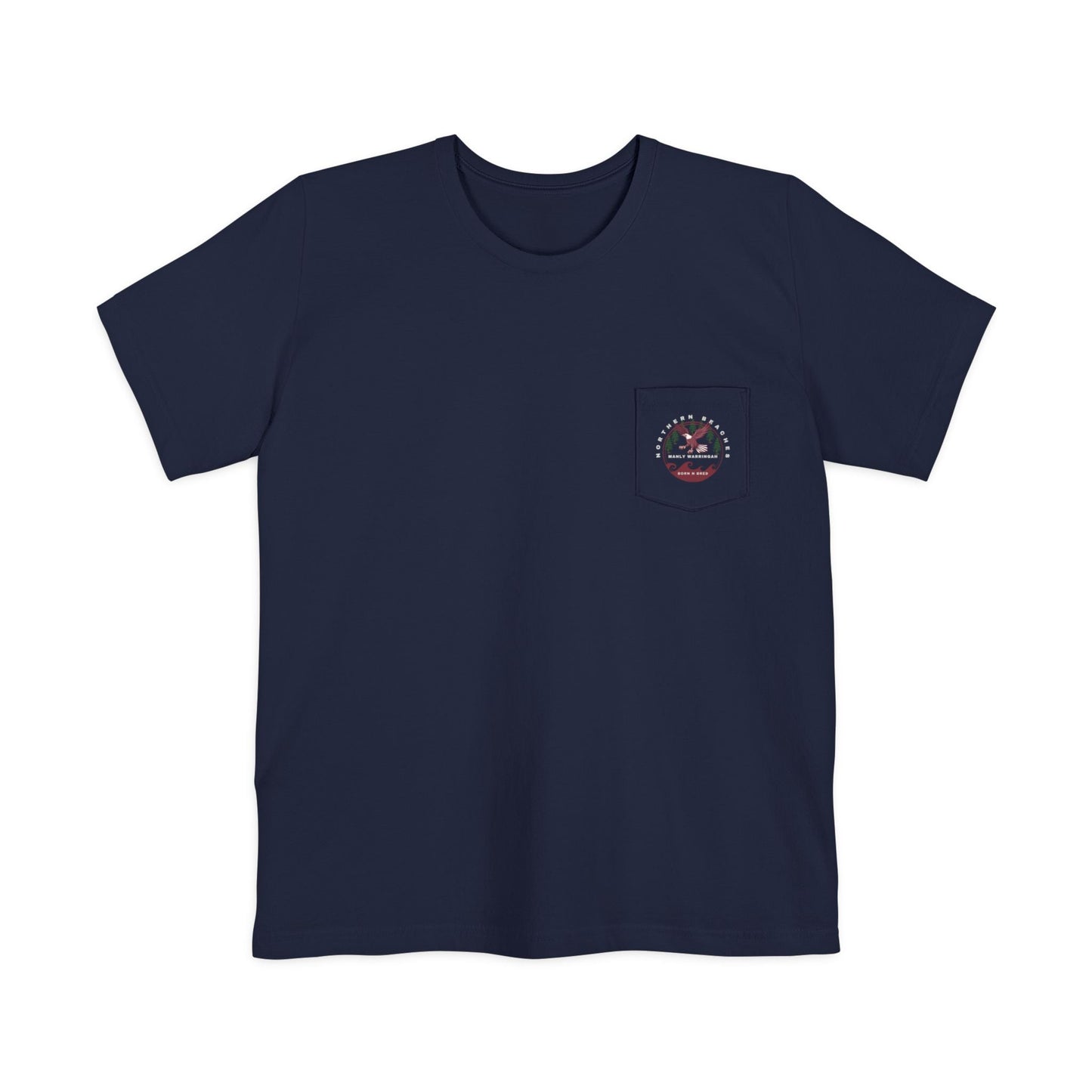 "The Westwood" Northern Beaches custom design different front and back logo, Pocket T-shirt - Casual, Nature-Inspired Wear
