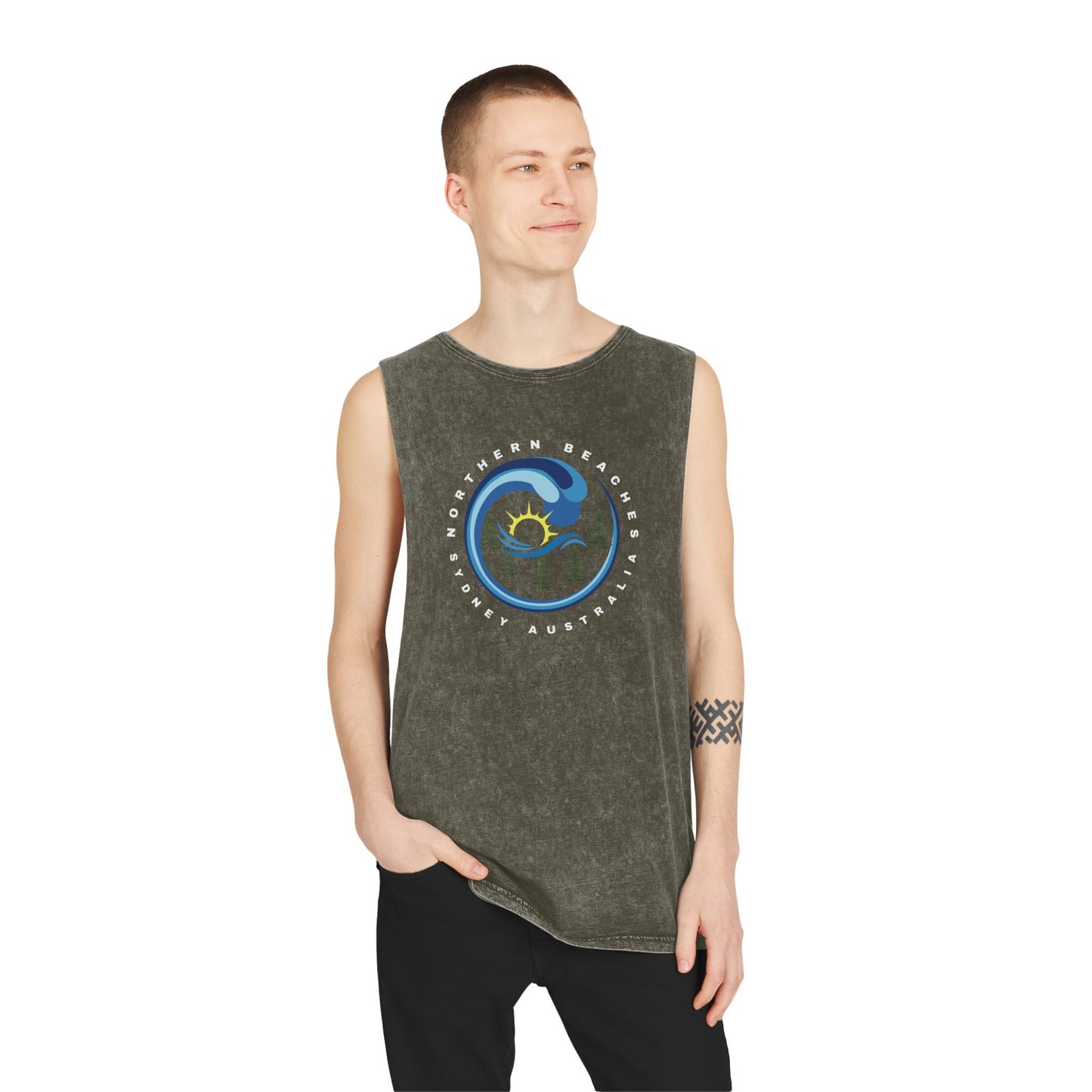 Lost Manly custom logo edition Stonewash Muscle Tank Top — Vintage Black Sleeveless Tee - Lost Manly Shop
