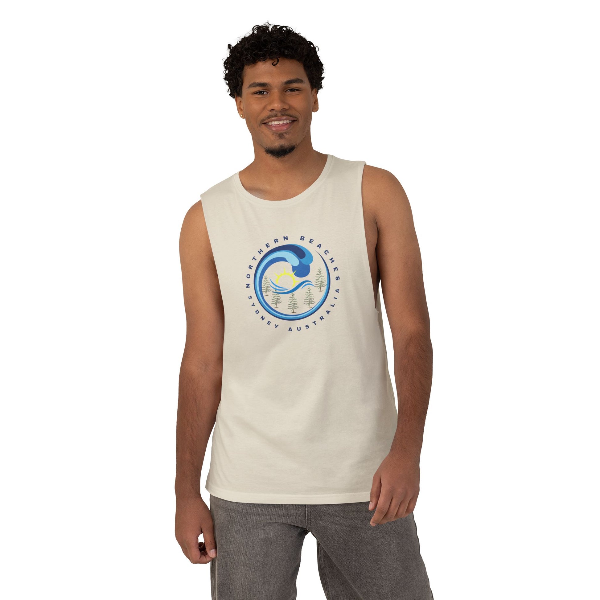 Lost Manly custom logo edition Barnard Surf Wave Tank Top — Coastal Graphic Tank with "Northern Beaches" Design - Lost Manly Shop