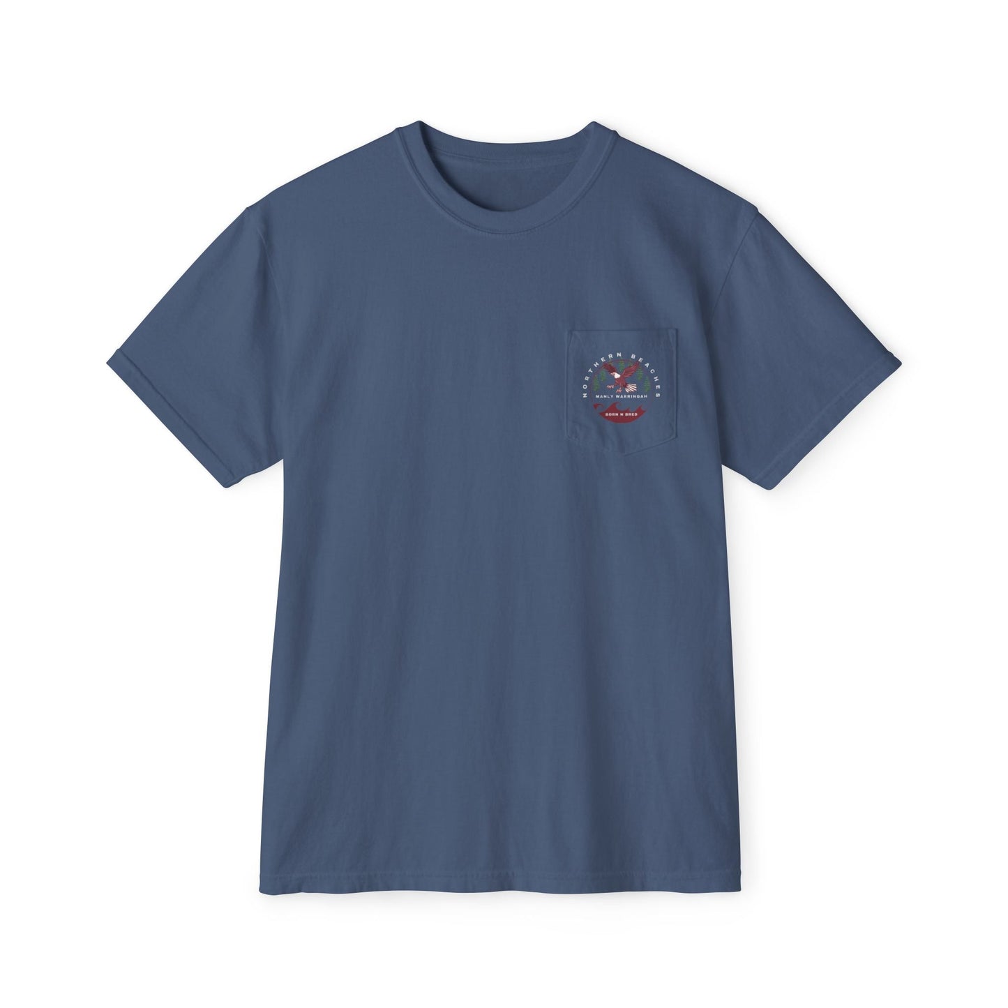 "The Westwood" Northern Beaches custom logo on front and back Pocket T-Shirt - Vintage Style for Beach Lovers