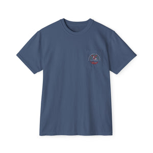 "The Westwood" Northern Beaches custom logo on front and back Pocket T-Shirt - Vintage Style for Beach Lovers Printify