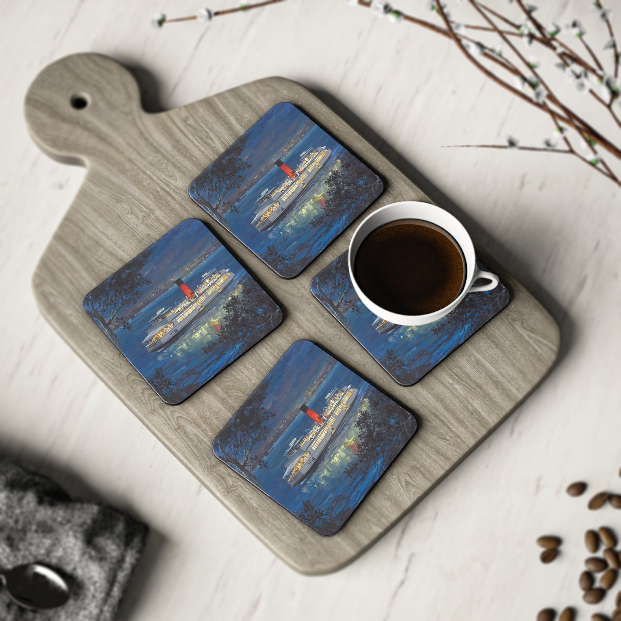 Cork Coasters Kanangra Ferry painting Printify