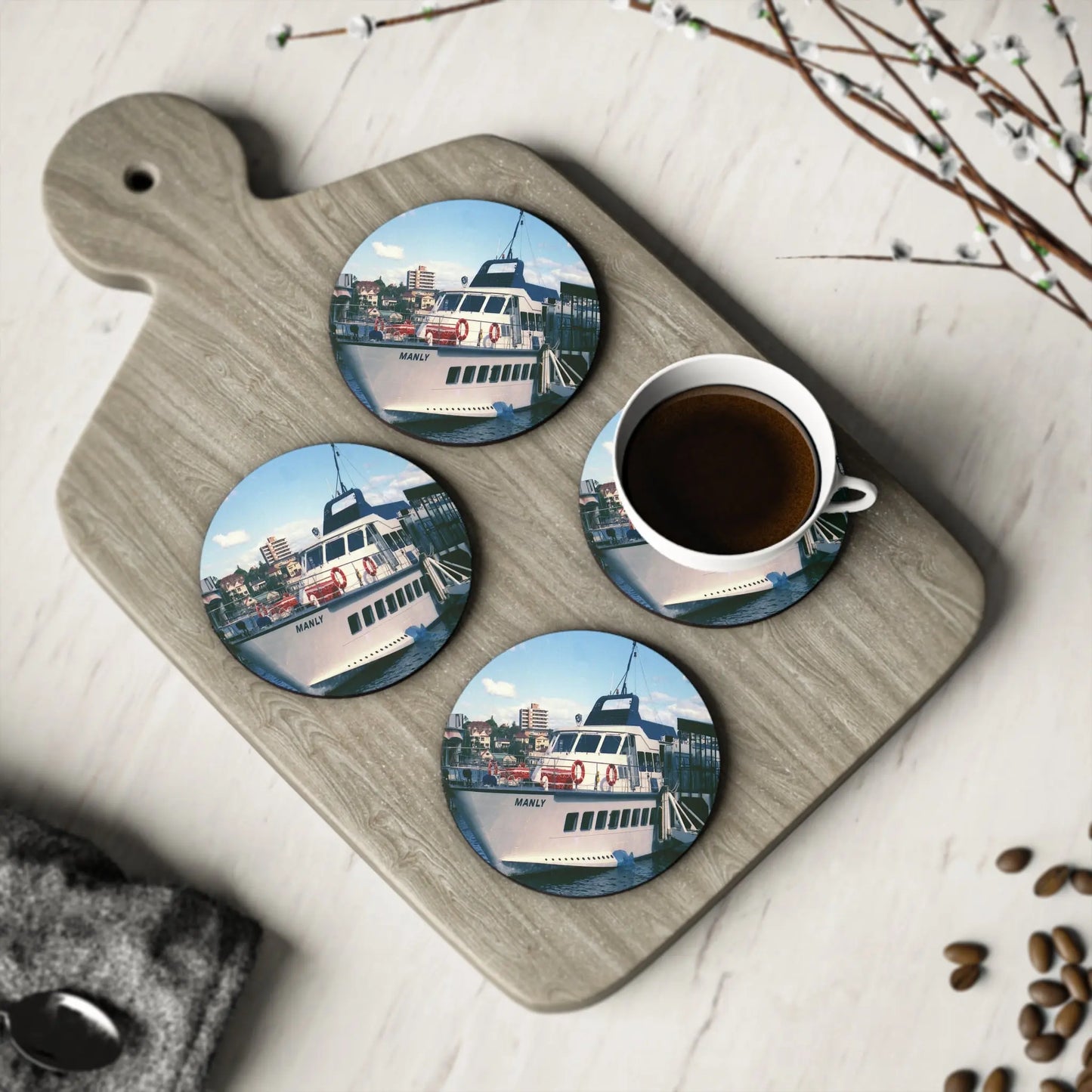 Cork Coasters - 'MANLY' Hydrofoil at Manly Wharf 