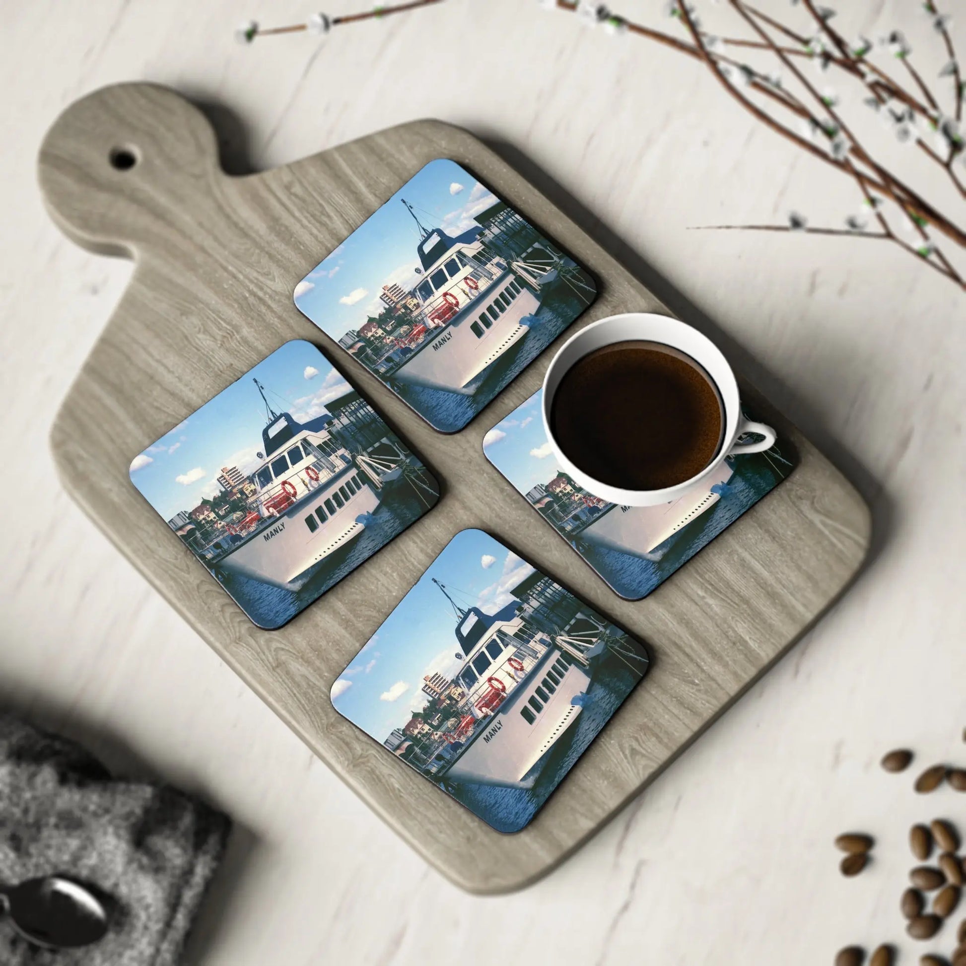 Cork Coasters - 'MANLY' Hydrofoil at Manly Wharf 