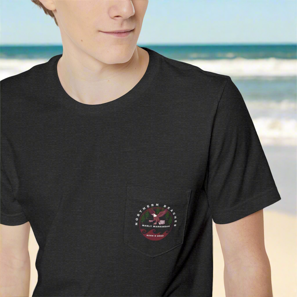 Manly Warringah Born n Bred Unisex Pocket T-shirt Printify