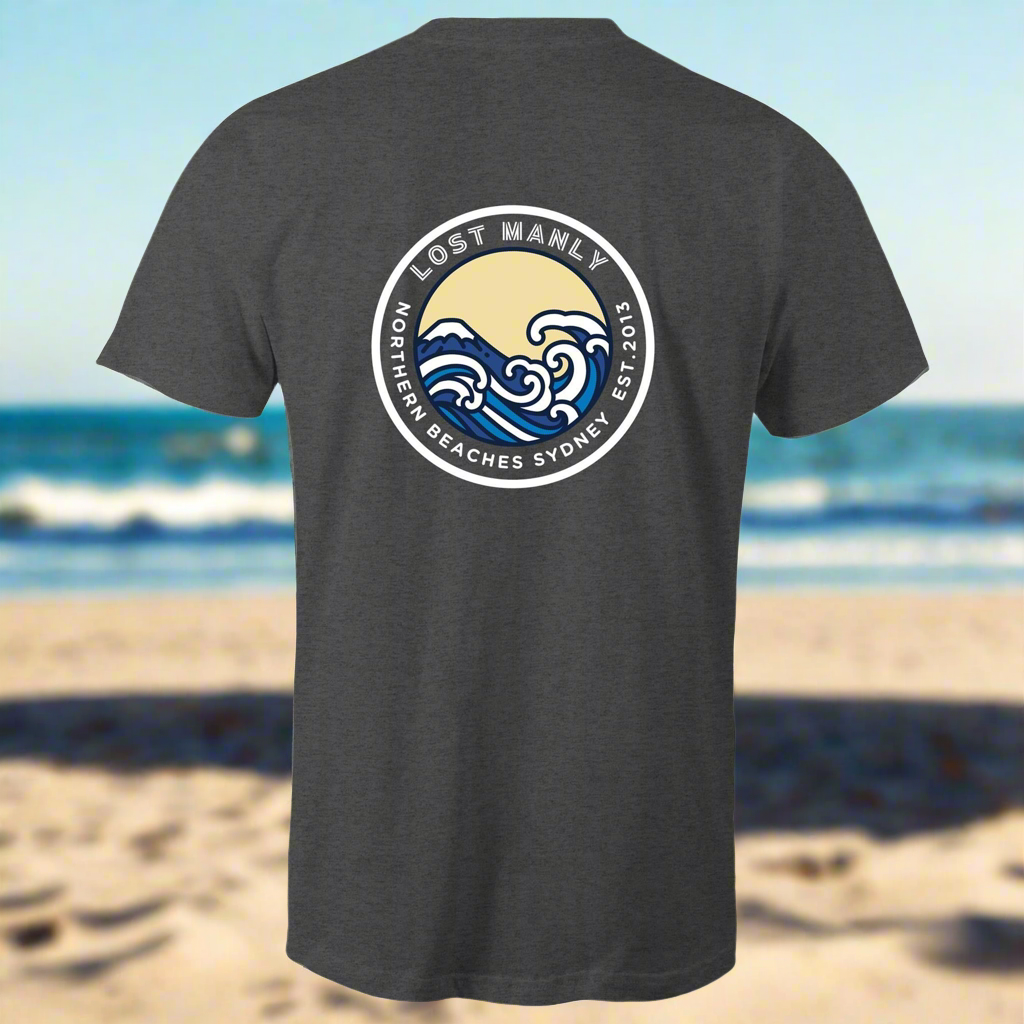 AS Colour Staple - Mens T-Shirt Lost Manly Northern Beaches Est. 2013 logo back - Lost Manly Shop