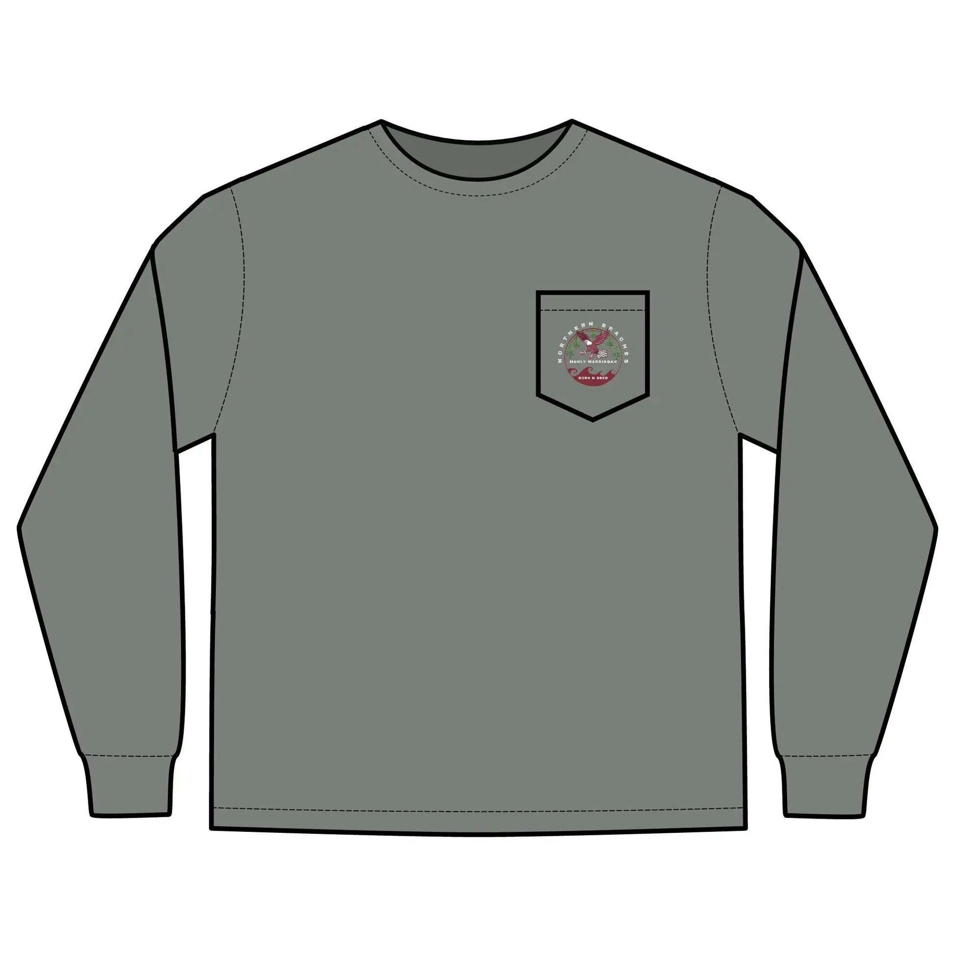 Long Sleeve Pocket T-Shirt Northern Beaches 2x custom logo 
