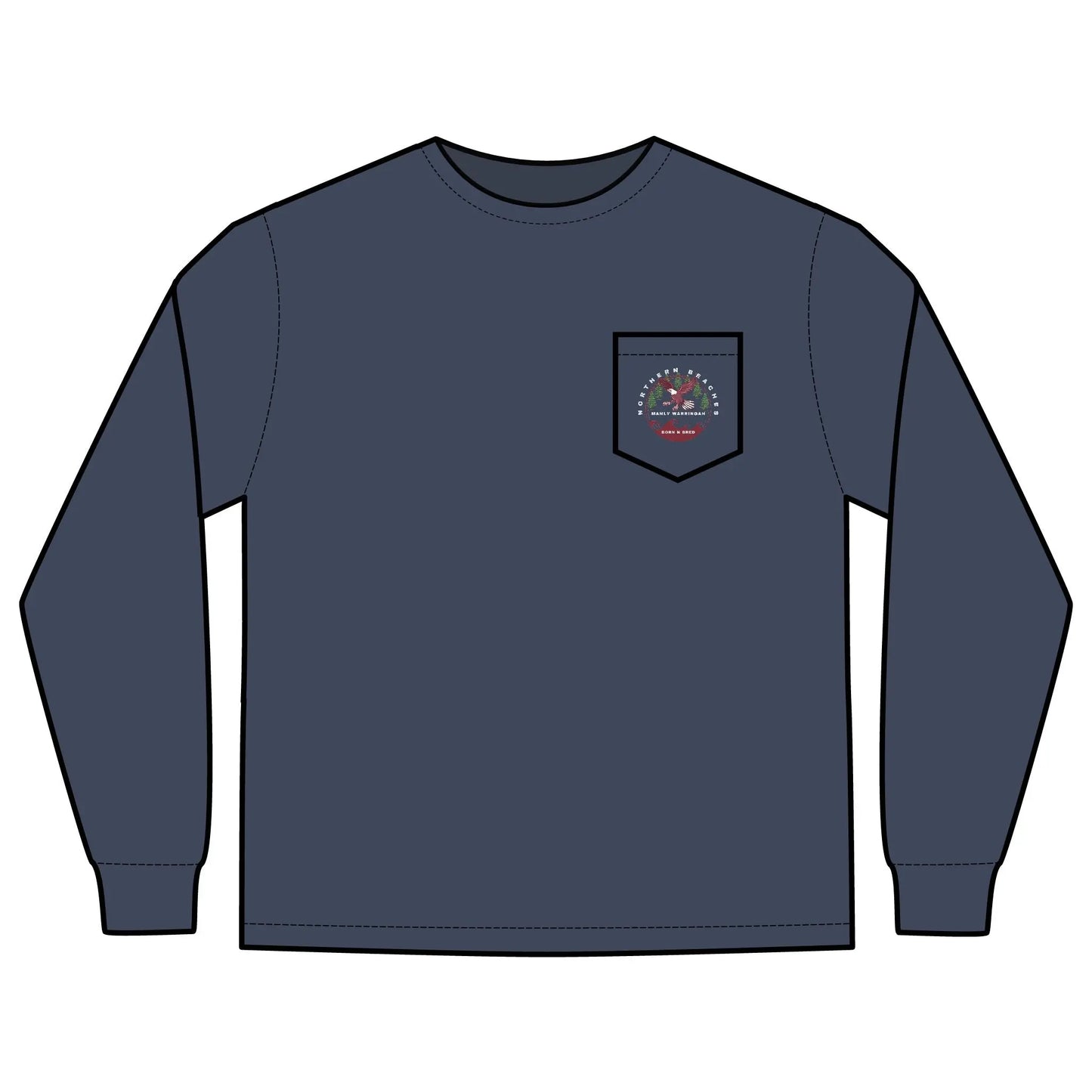Long Sleeve Pocket T-Shirt Northern Beaches 2x custom logo 