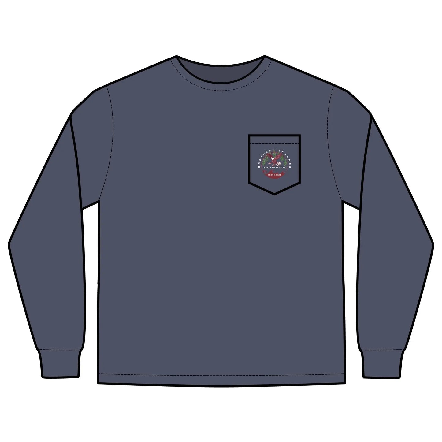 Long Sleeve Pocket T-Shirt Northern Beaches 2x custom logo 