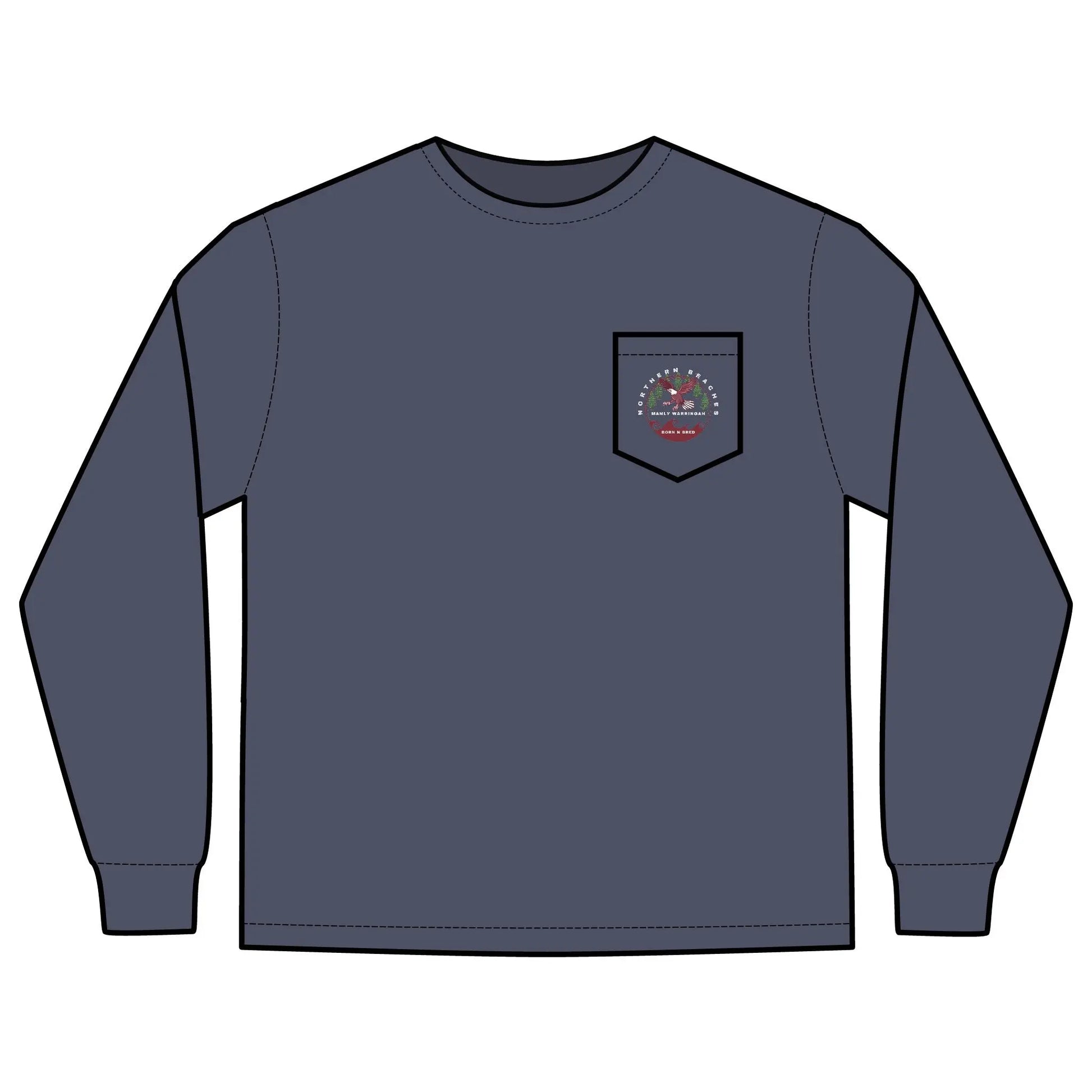 Long Sleeve Pocket T-Shirt Northern Beaches 2x custom logo 