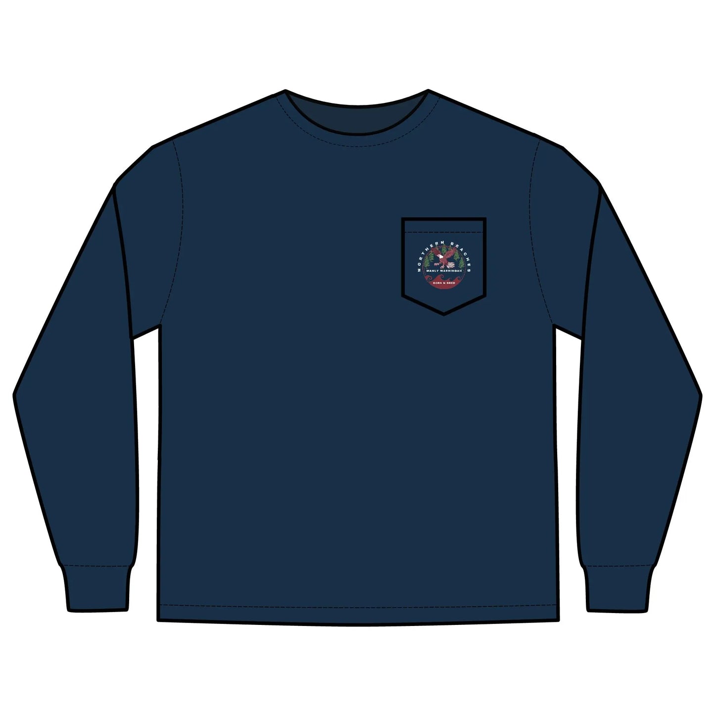 Long Sleeve Pocket T-Shirt Northern Beaches 2x custom logo 
