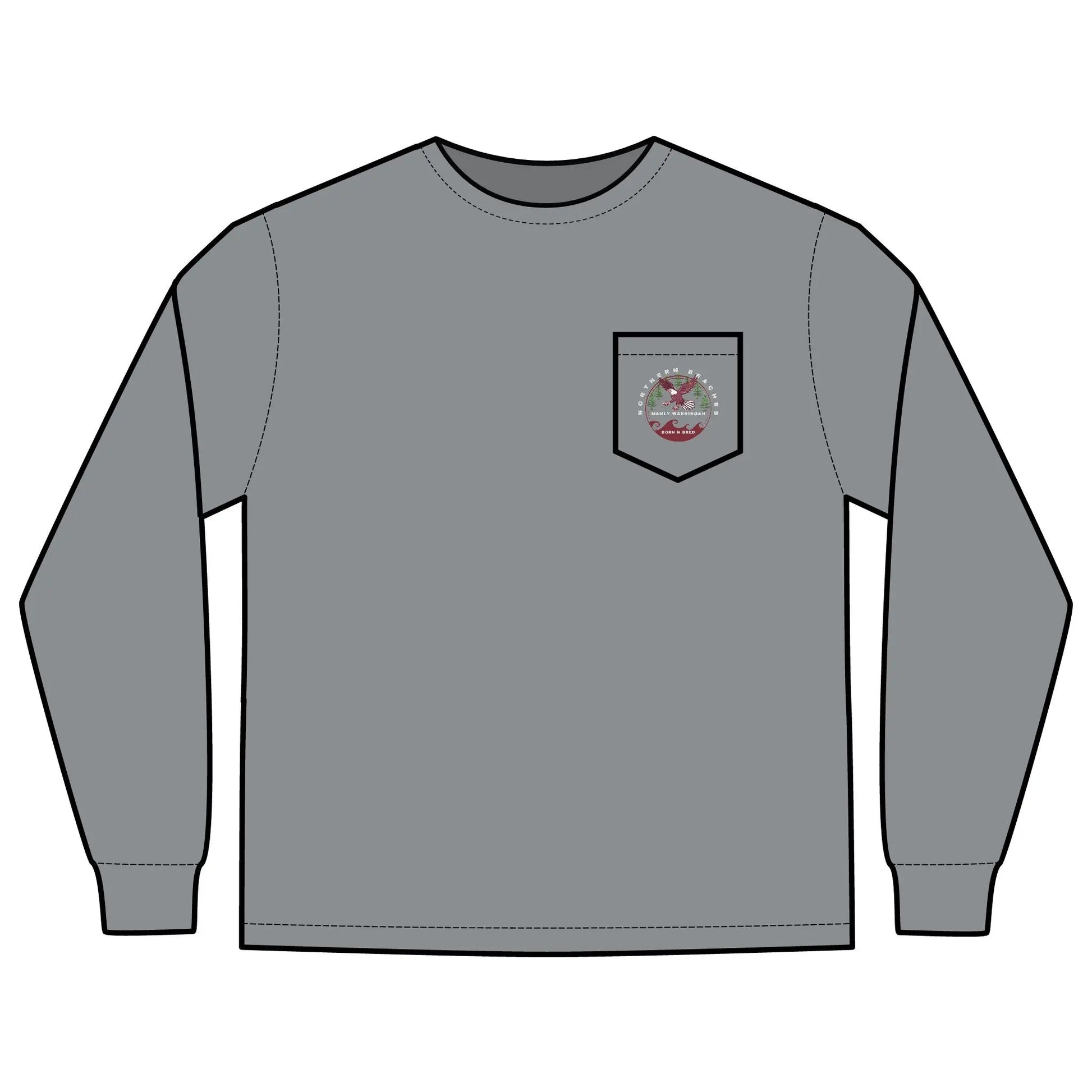 Long Sleeve Pocket T-Shirt Northern Beaches 2x custom logo 