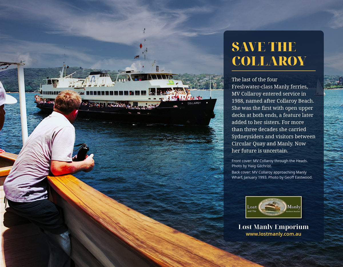 MV Collaroy 2027 Calendar back cover with the Save the Collaroy story