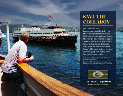 MV Collaroy 2027 Calendar back cover with the Save the Collaroy story