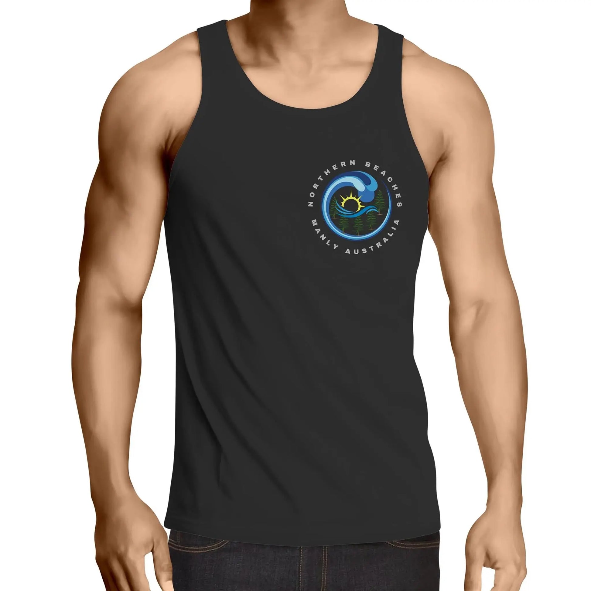 Northern Beaches Manly Australia front and back logo on AS Colour Adult Cotton Singlet 