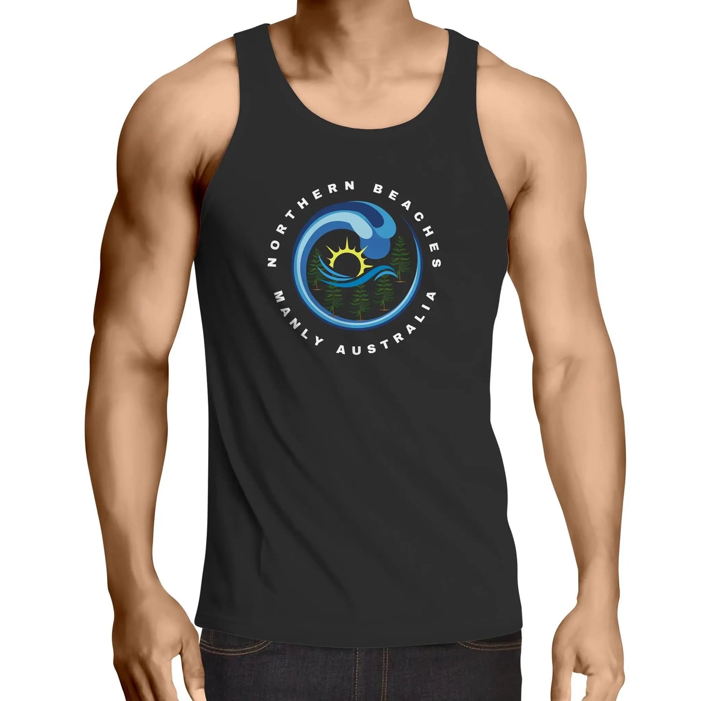 Northern Beaches Manly Australia front logo on AS Colour Adult Cotton Singlet 