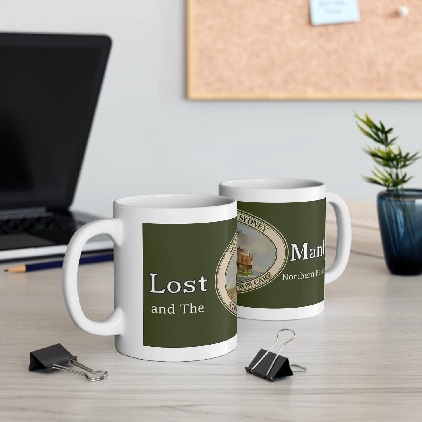 Two Printed Mugs South Steyne logo 