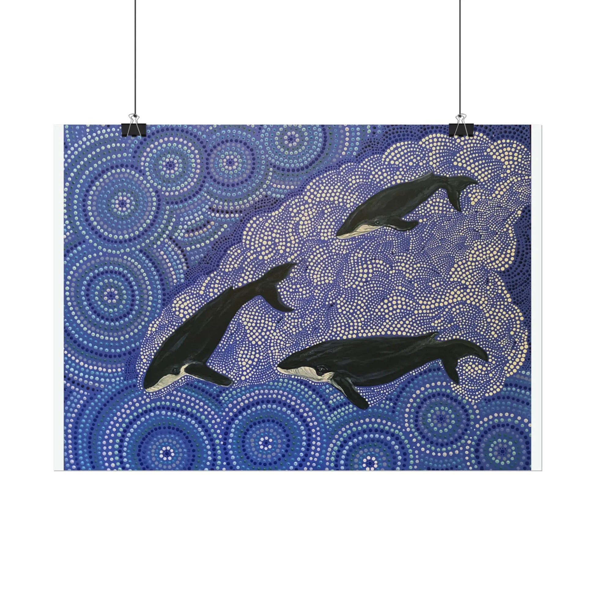 Whales at Long Reef Artist Kim's Dot Paintings Rolled Poster 