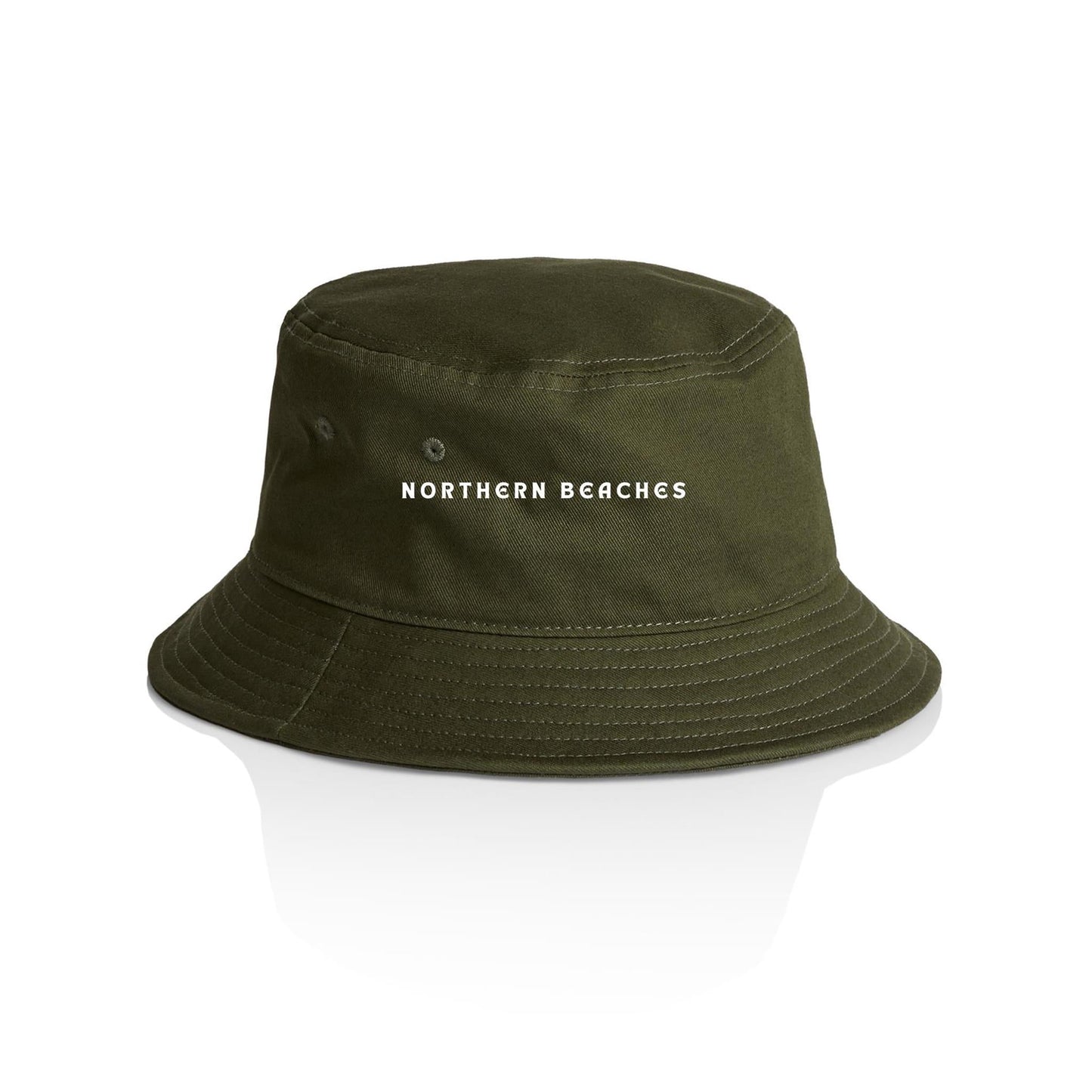 AS Colour Bucket Hat Northern Beaches custom logo white font 