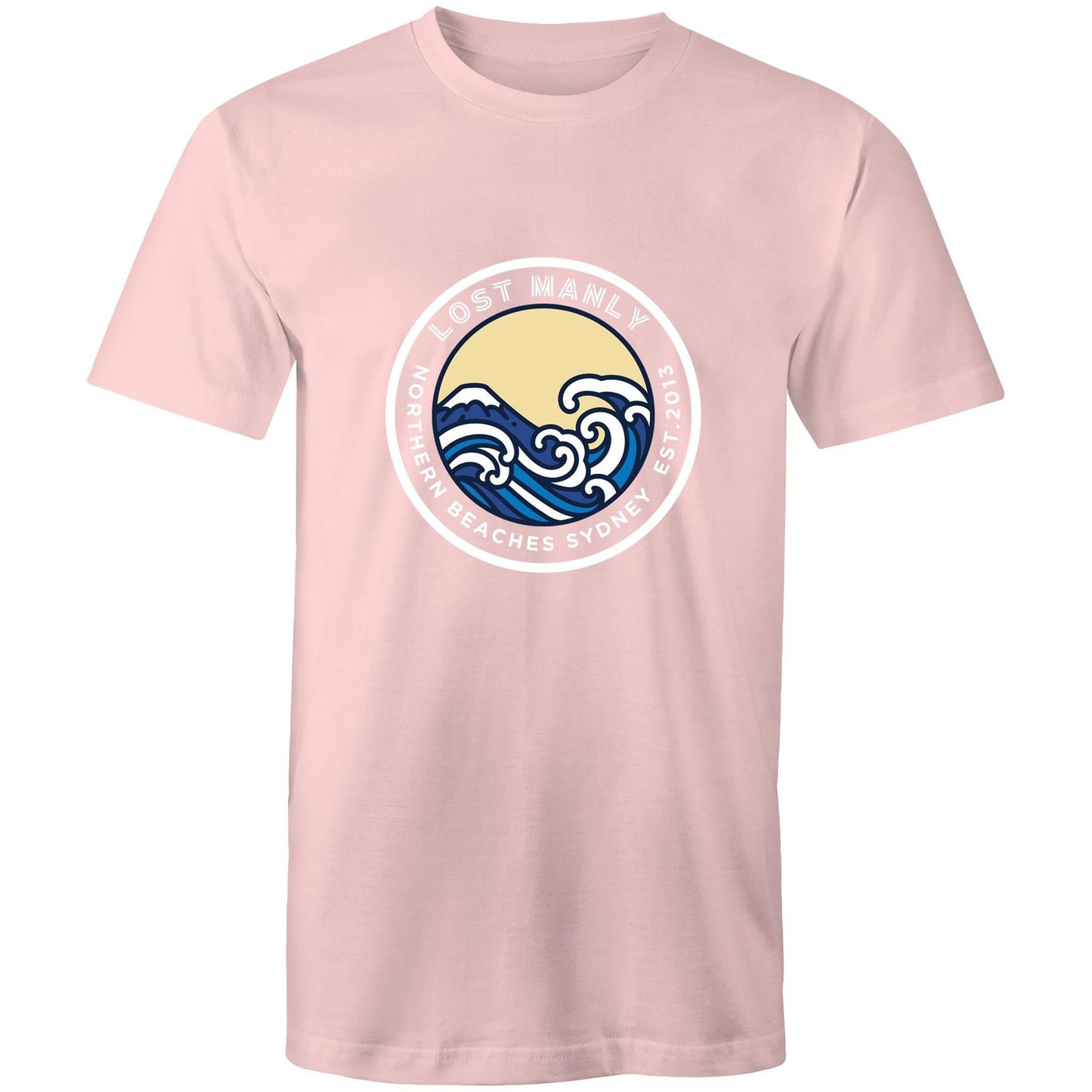 AS Colour Staple - Mens T-Shirt Lost Manly Northern Beaches Est. 2013 logo front - Lost Manly Shop