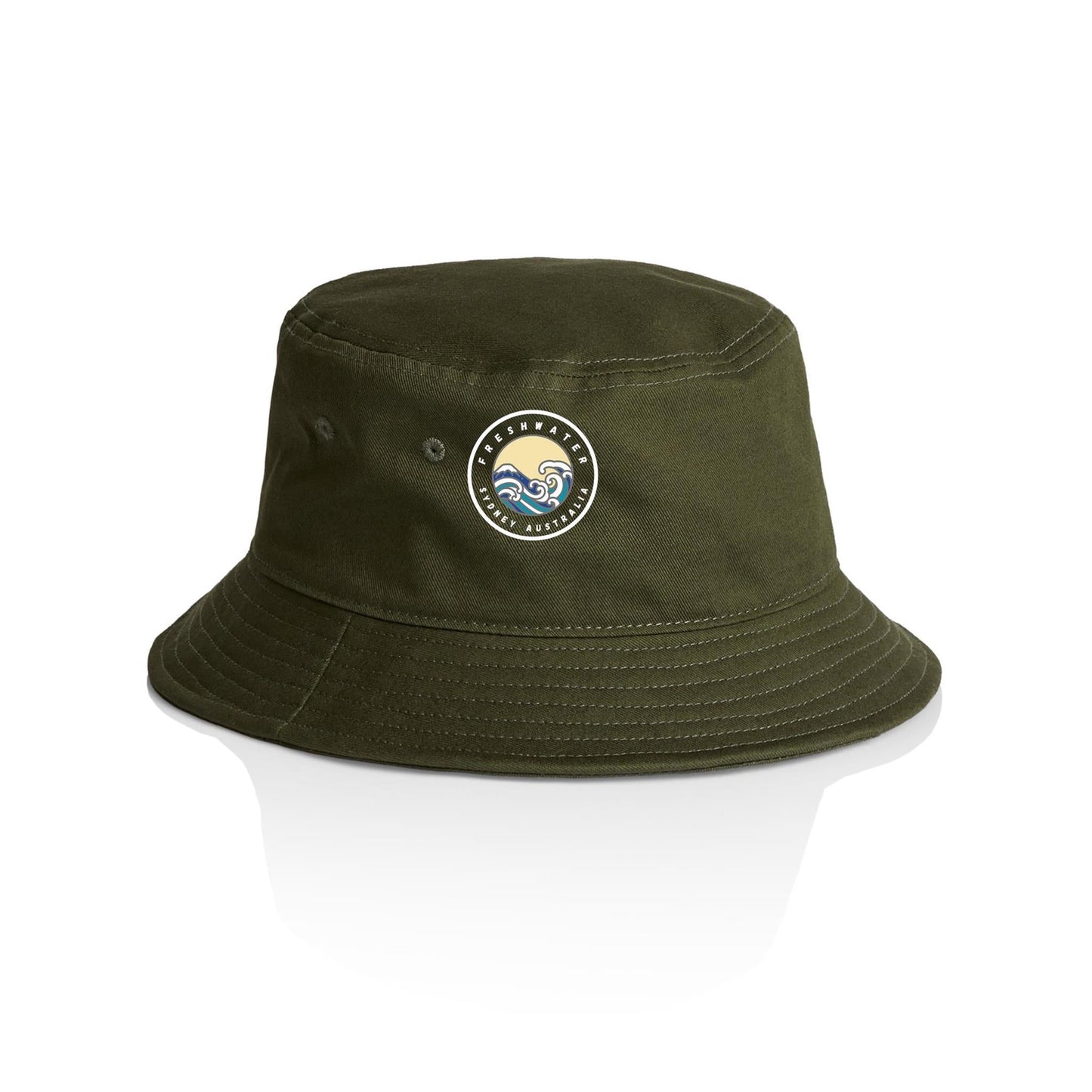 AS Colour Bucket Hat Freshwater Sydney Australia custom logo white font 