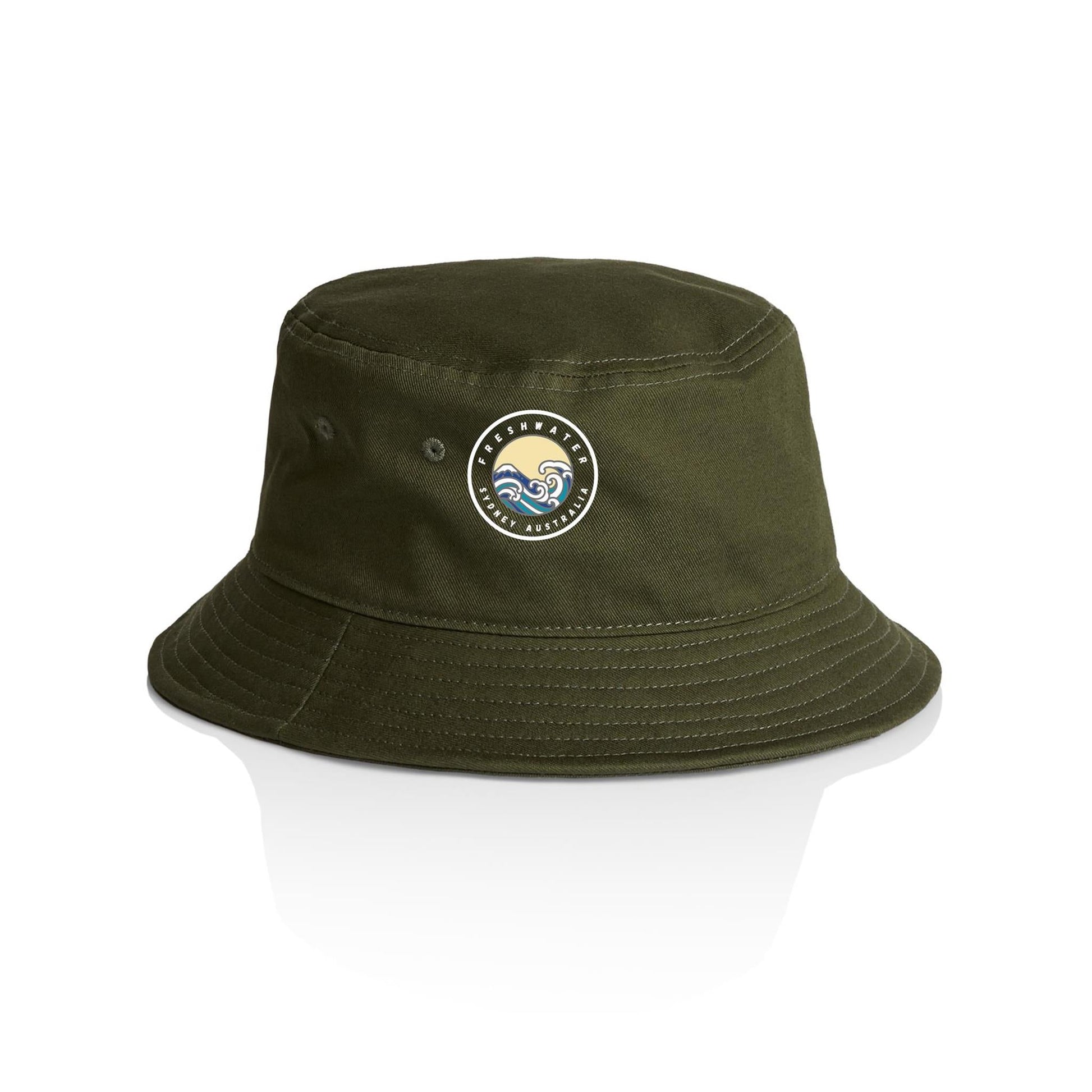 AS Colour Bucket Hat Freshwater Sydney Australia custom logo white font 