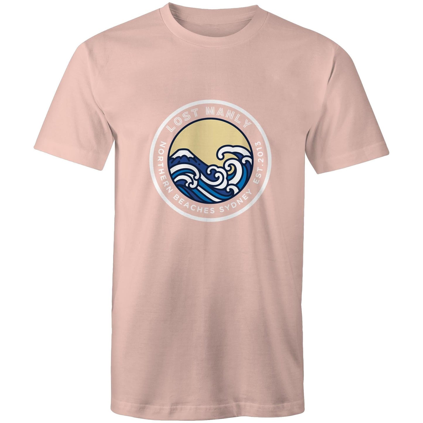 AS Colour Staple - Mens T-Shirt Lost Manly Northern Beaches Est. 2013 logo front - Lost Manly Shop