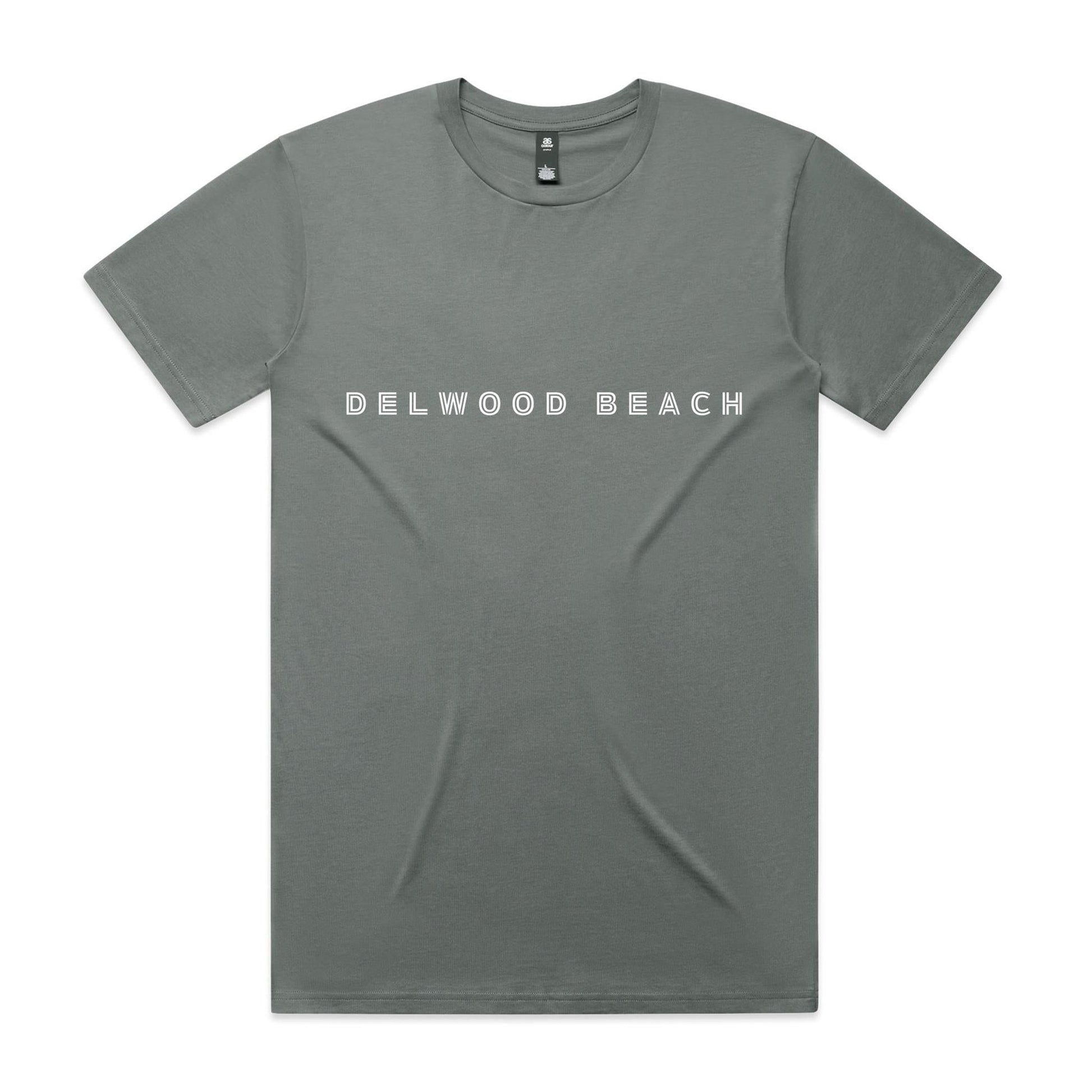 Delwood Beach custom logo printed on AS Colour Staple Tee 