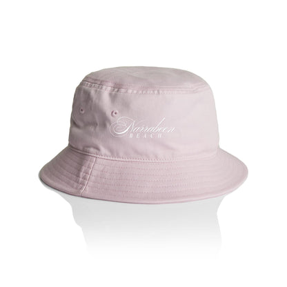 AS Colour Bucket Hat Narrabeen Beach custom logo white font 