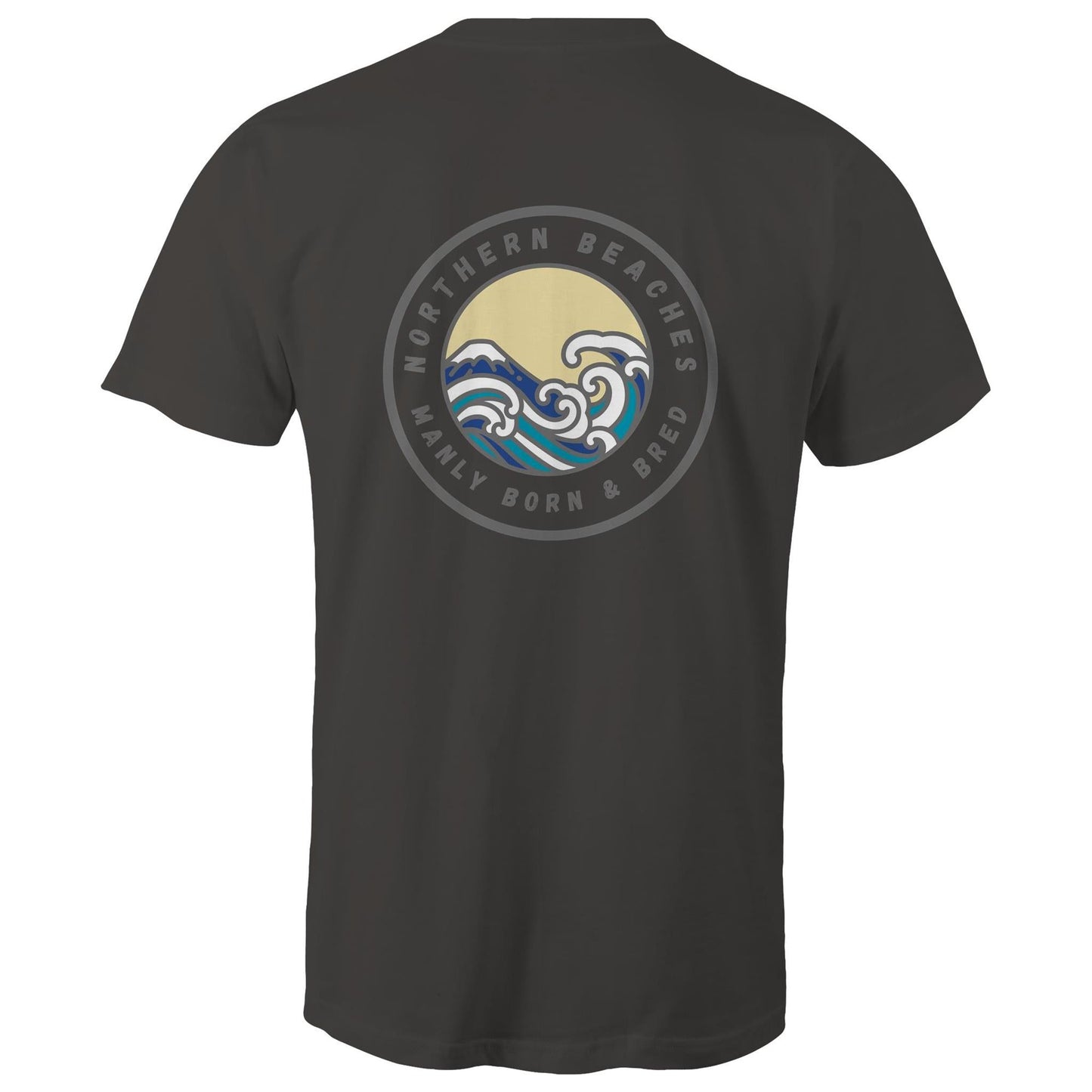 AS Colour Staple - Mens T-Shirt Northern Beaches Manly Born & Bred logo back grey font - Lost Manly Shop