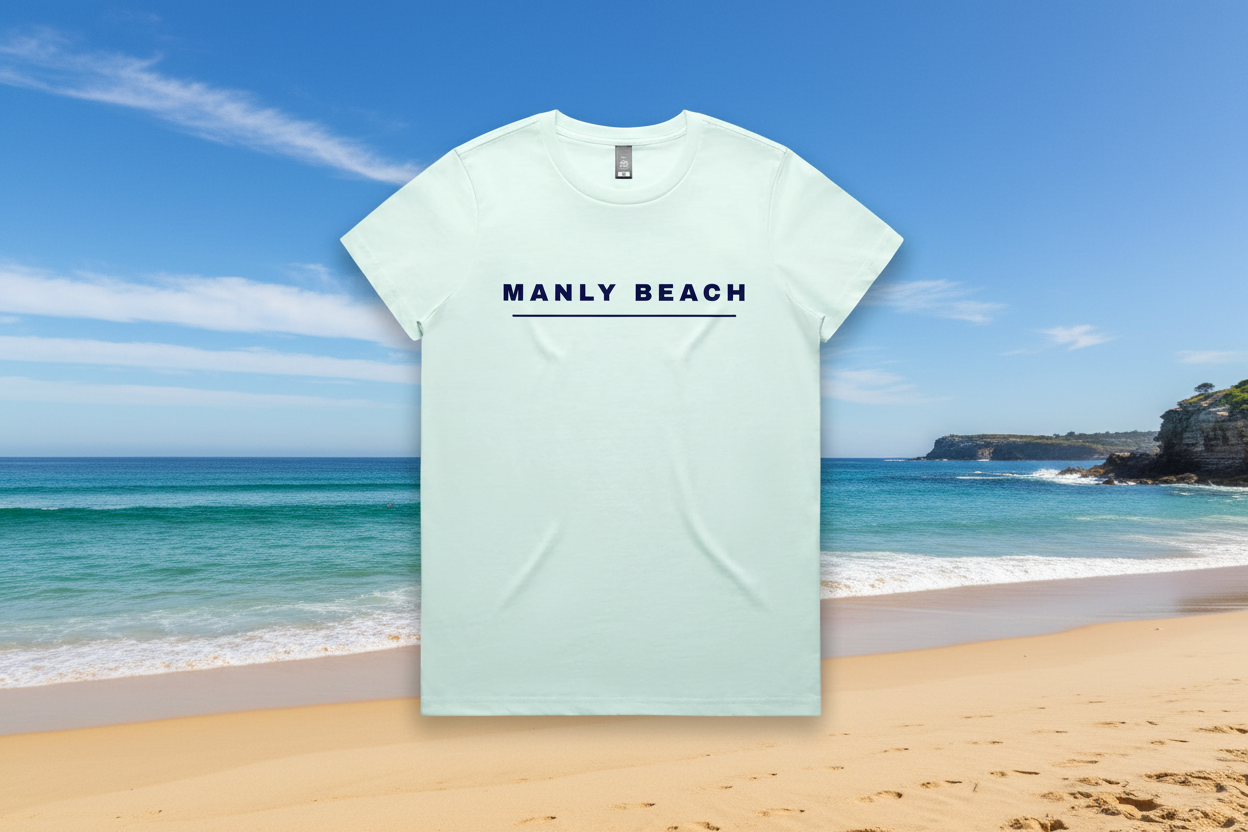 Lost Manly custom logo Manly Beach edition AS Colour Women's Maple Tee - Lost Manly Shop